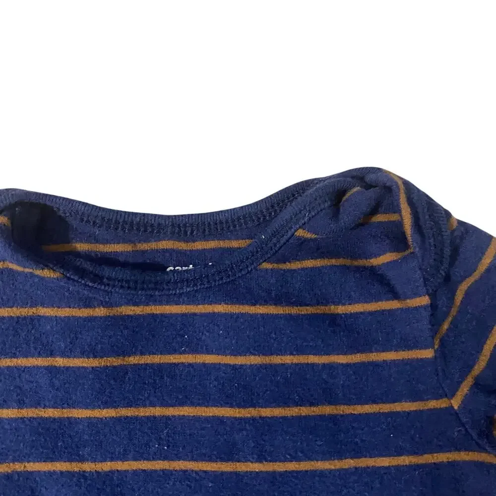 Carter's Blue Brown Striped Long Sleeve Casual One Piece Baby Boy Sz 12M
